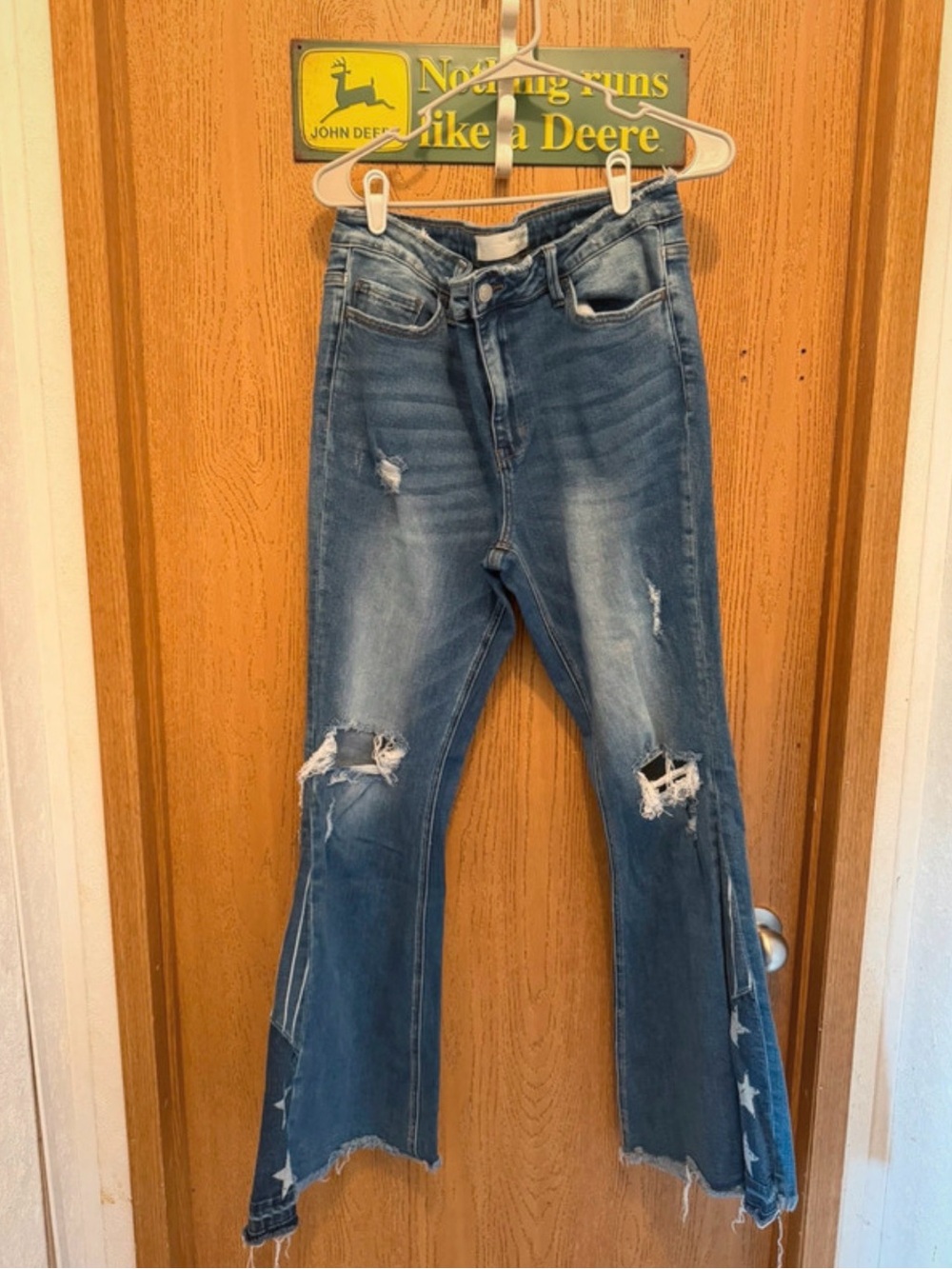 Buckle Flare Jeans with American flag